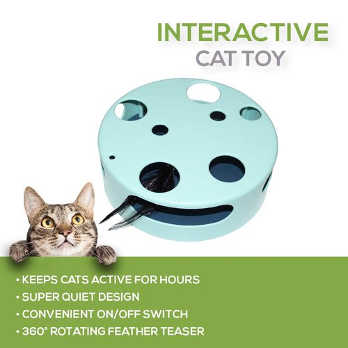 Interactive Cat Toy, Electric Smart Random Spinning Rotating Feather Cat Toys. Automatic Teaser Exercise Kitten Play Toy for Pets/Cats/Kittens Entertainment. Develops Natural Prey Instincts with Fun