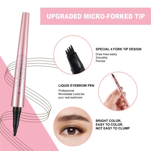 Magic eyebrow pencil, 3d microblading eyebrow tattoo pencil 4 fork tip, Waterproof eyebrow pencil, Eye brow pencils for women, Natural eyebrow pen, Stay on All Day(Gray)