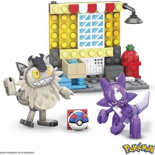 Mega Pokémon Action Figures Building Toy Collectible Toxel vs. Galarian Meowth with Great Ball