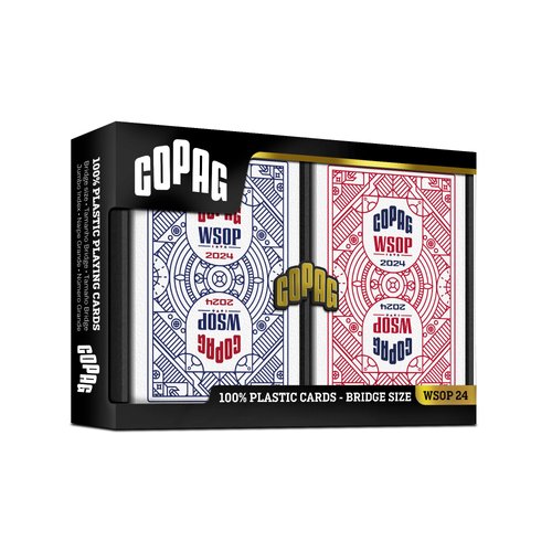 Copag WSOP 2024 Retro Design 100% Plastic Playing Cards - Narrow Size (Bridge) Jumbo Index Blue/Red Double Deck Set