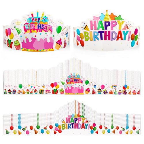 Atiloy 30 Pieces Birthday Crowns for Classroom Adjustable Cute Happy Birthday Hats Colorful Paper Birthday Crown for Kids