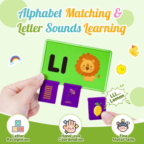 Learning Toys for Kids Ages 3-6: Snap & Match Beginning Sounds Cognitive 12 Letters Flash Cards Kindergarten Classroom Must Have Easter Birthday Gifts Educational Toys for Boys Girls Preschool