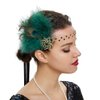 1920s Headpiece Great Gatsby Accessories Flapper Headband Wedding Headpieces for Bride Roaring 20's Art Deco Hair Clip 06Green
