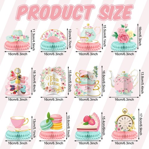 Chrisfall 12 Pcs Floral Tea Time Themed Party Decorations Spring Vintage Teapot Honeycomb Centerpieces Talking Toppers Supplies for Flower Theme Party Baby Shower Princess Birthday Wedding Supplies