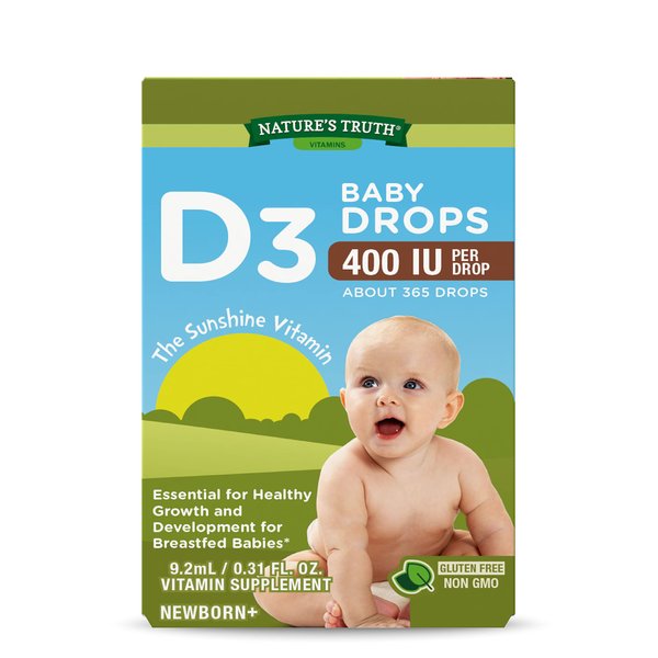 Nature's Truth Vitamin D Drops for Infants | 400 IU | 9.2 mL | D3 Drops for Kids | Vegetarian, Non-GMO, Gluten Free Supplement