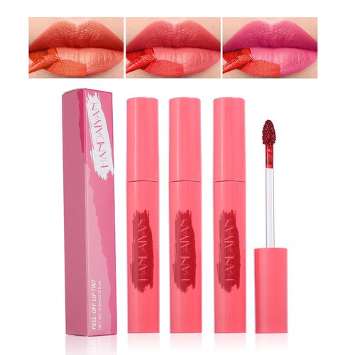 Waitinxol 3 Colors Peel Off Lip Stain Lip Tint,Waterproof Long-Lasting Tear-off Lip Gloss,Peel Reveal Lip Stain,Peel Off Tattoo Lipsticks,Nonstick Cup Lip Gloss, Tattoo Magic Color Lip Set(Set A)