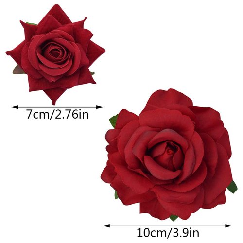 Topbuti Rose Hair Clip Flower Hairpin Rose Brooch Floral Clips, 4 Pcs Fabric Rose Flowers Hair Clips Mexican Hair Flowers Pin up Headpieces for Woman Girl Wedding Party Mother's Day