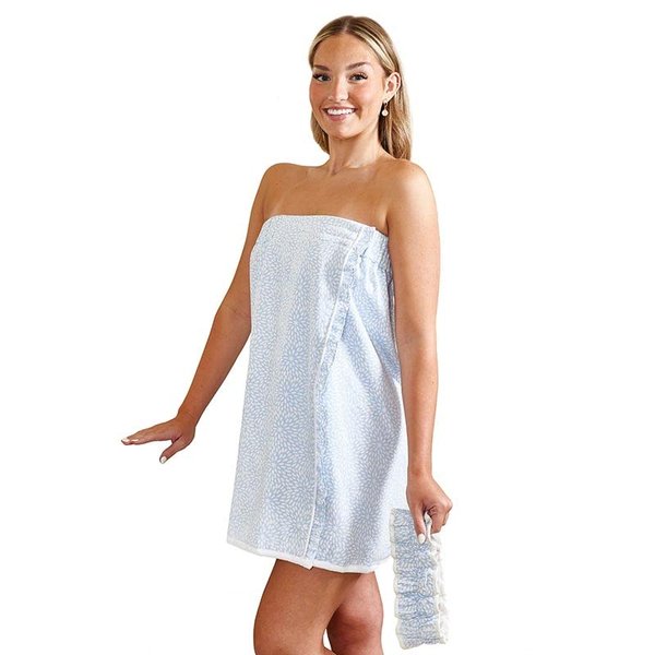 Belle Il Fiore Spa Wrap and Headband Set Ultra Soft Cotton Spa Gift Set, One Size Fits Most, Blue Zinnia