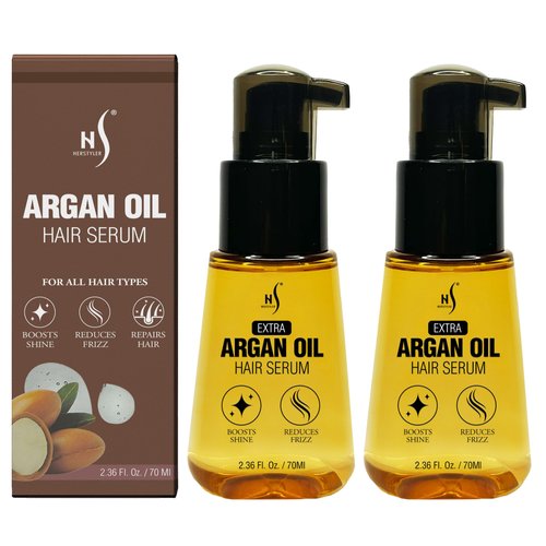 HerStyler Advanced Argan Oil Hair Serum - Hair Serum for Frizzy and Damaged Hair - Hair Serum for Dry Hair - Frizzy Hair Serum with Vitamin E and Aloe Vera - 2.36 Fl Oz / 70 Ml each - Pack of 2