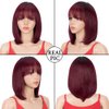 Spotlight Ombre Burgundy Red Bob Human Hair Wigs with Bangs 10 Inch Ombre Red Short Bob Wigs With Bangs 180% Density (Ombre Red, TT1B/99J Color)