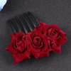 Uonlytech Black Hair Clips Bride Wedding Hair Comb, Rose Flower Hair Comb Floral Hair Clip Bridal Headpiece Floral Hair Accessories for Women Girls Bride, Wine Red Womens Hair Clips