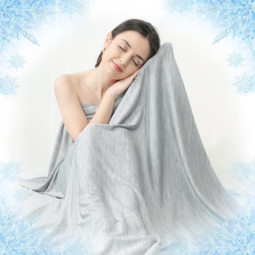 Elegear Cooling Throw Blanket, Japanese Q-Max>0.4 Arc-Chill Cooling Fiber Absorb Body Heat, 100% Cotton Backing, Summer Cool Blanket for Travel/Outdoor, Cold Blankets for Sleeping, Hypoallergic, Grey
