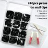 Bellelfin 240pcs Almond Press on Nails, Matte Black Fake Nails Medium Acrylic Nails Press Ons False Glue on Nails Kit with 5 Sheets Adhesive Tabs for Women Girls