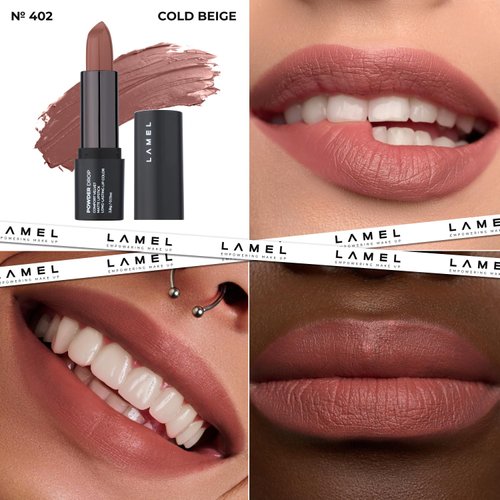 Lamel Powder Drop Lipstick – Long Lasting Matte Lipstick With Creamy & Hydrating Formula, Buildable Finish – Brown Lipstick – 402 Cold Beige