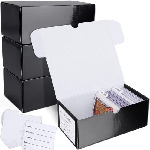 Leyzan Trading Card Storage Box, 4-Pack • 400 Count Corrugated Cardboard Storage Box with dividers & labels for TCG/Magic/Mtg Organizer and Collection, Glossy Black