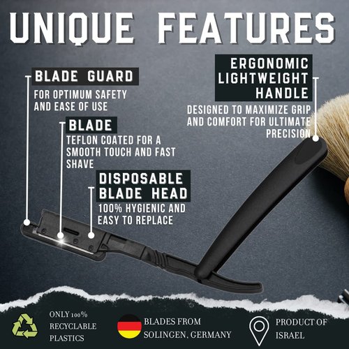 Professional Straight Razors for Men with 100 Disposable Barber Razor Blade Heads, Patented and Precise Straight Edge Razor with Safety Lock, Macho Shavette Straight Blade By Better Barber
