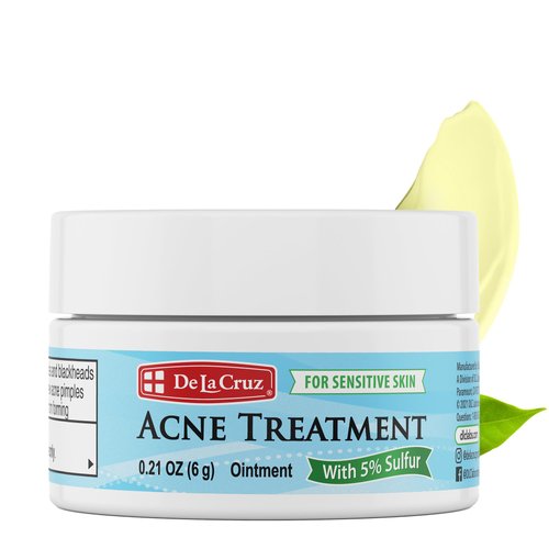 De La Cruz 5% Sulfur Ointment - Cystic Acne Treatment for Face and Body - Daily 10 Min Spot Treatment and Effective Game Changing Hormonal Acne Treatment that Clears Up Pimples 0.21OZ Trial Size