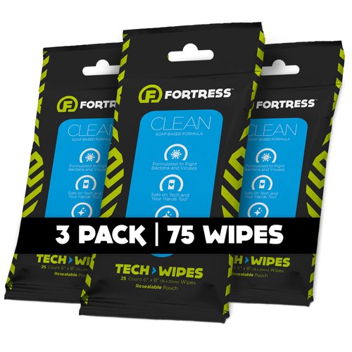 Fortress Electronic Wipes (25 ct, Pack of 3) To-Go Tech Wipes for Cell Phones, Keyboards, Cameras, Car Interior and More [Travel Size] Skin-Safe Cleaning Wipes, Phone Wipes