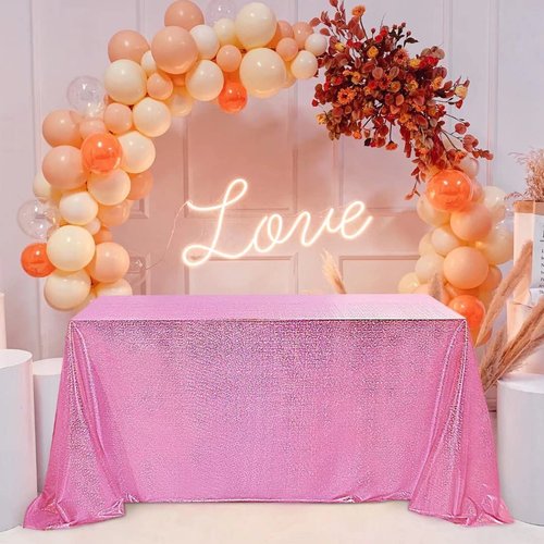 Fitable Pink Sequin Tablecloth for Parties 60x84 Inch - Sparkle Glitter Table Cloth Laser Rectangle Table Cover Overlay for Wedding Baby Shower Ceremony Birthday Cake Table Holiday Banquet