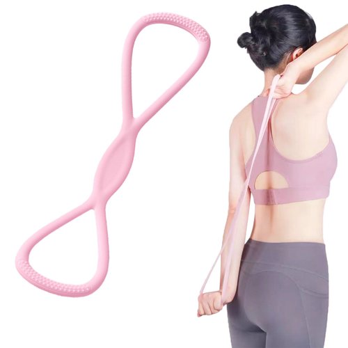 Figure 8 Resistance Silicone Elastic Band with Handles, Stretch Tension Band for Arm/Back/Shoulder/Legs/Yoga Stretching Exercise, for Home/Gym Workout Equipment for Physical Therapy (15LB Pink)