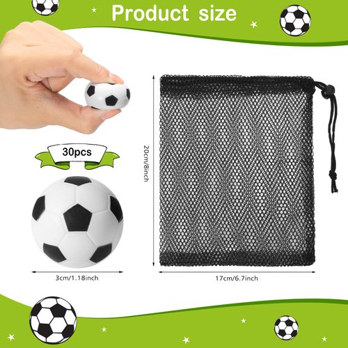 30 Pack Mini Foam Soccer Balls Sports Stress Balls Soccer Party Favors Footballs 1.2 Inch Anxiety Relief Sports Ball for Kids Adults with Drawstring Mesh Bag