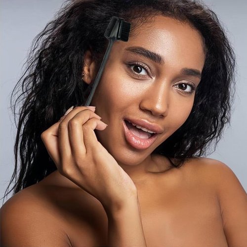 Luwigs Hair Brushes, Double Side Edge Control Hair Brush Set of 2 - 3-in-1 Comb Grooming Tool for Women Girls Beauty Natural Styling Hair Edge Eyebrow Brushes, Black, Boar Bristles, Oblong