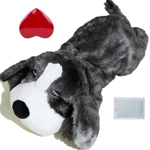 vocheer Puppy Heartbeat Toy, Dog Anxiety Relief Calming Puppy Heartbeat Stuffed Animal Behavioral Training Sleep Aid Comfort Soother Plush Toy for Puppies Dogs Cats, (Grey)