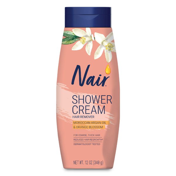 NAIR Shower Cream Hair Remover with Moroccan Argan Oil and Orange Blossom, Body Hair Removal Cream for Women, 12 oz