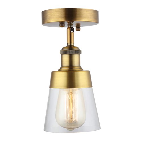Fivess Lighting Antique Gold Flush Mount Light Fixture Clear Glass Semi Flush Mount Ceiling Light for Hallway Bathroom Entryway Kitchen Farmhouse