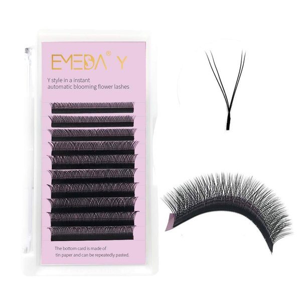 EMEDA Y Lash Extensions D Curl .07mm 10mm Tray Premade Volume 2D Fans Eyelash Extension .07 Mix YY Type Wispies Soft Eye Lashes 10mm Supplies（0.07 D 10mm）