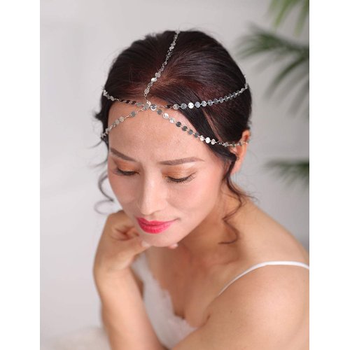 Denifery Bridal Boho Silver Head Chain Bridal Headpiece Bohemian Wedding Hair Accessories