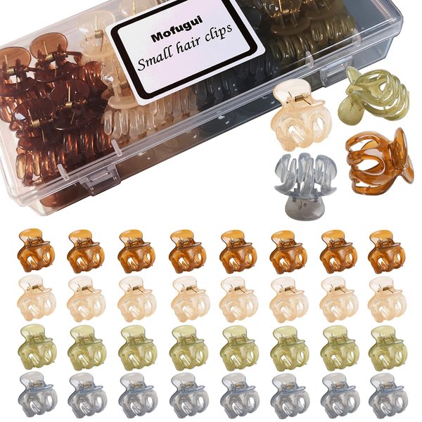 Mofugui Mini Claw Clips for Women and Girls,32 pcs,Great for Design Kids and Adult Hairstyles,Strong Grip Non-Slip Tiny hair clips(Type E)