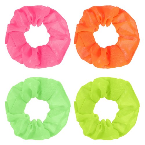 Qianyu 4 Pcs Soft Elastic Hair Ties 80s Neon Scrunchies for Hair Solid Color Hair Bands Cute Pony...
