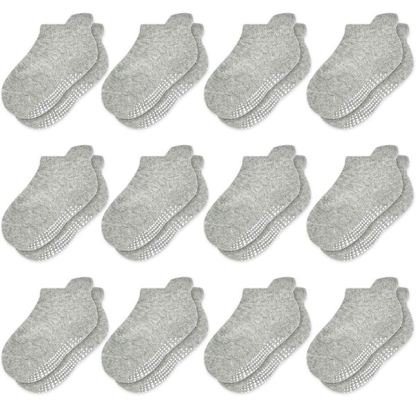 Tphon Non Slip Toddler Socks 12 Pairs Infant Baby Kids Grip Socks for Boy Girls Anti Skid Ankle Socks for 6-12 month baby