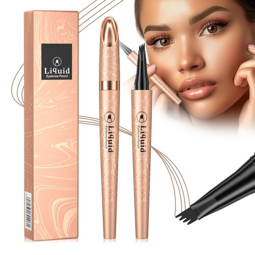3D Microblading Eyebrow Tattoo Pencil 4 Fork Tip, Waterproof Magic Eyebrow Pencil Microblading Eyebrow Pencil, Natural Long-Lasting Fine Stroke Eyebrow Pencil with Micro-Fork Tip (B-Light Brown)
