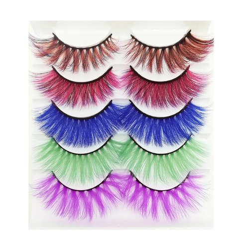 Colored Lashes Halloween Colorful Eyelashes Easter Faux Mink False Eye Lashes With Color Cosplay ...