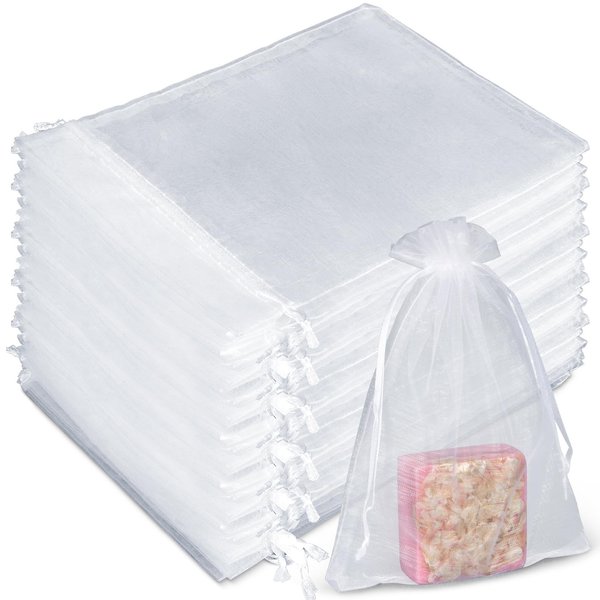 Sukh 50 Organza Soap Bags for Packaging - Organza Gift Bags 5x7 Soap Bags for Homemade Soap Wedding Anniversary Souvenir Soap Mesh Wedding Favor Bags Small Soap Pouches Gift Bags For Small Business