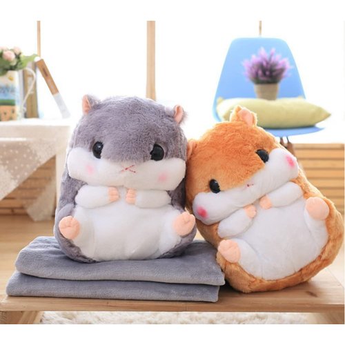 YunNasi Plush Hamster Stuffed Animal Toys Hamster Throw Pillow with Blanket 19.7 Inches Light Brown