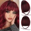 ROURUNFASI Clip on Wispy Bangs-Real Human Hair Clip in Bangs Hairpieces Wine Red Fake Air Bangs Fringe with Temples Bangs Hair Clip Extensions