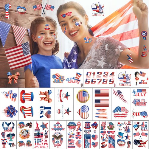 20 Sheets 4th of July Independence Day tattoo face waterproof Temporary Tattoos decorative props American flag sticker for Women Body Art Temporary Tattoos Stickers