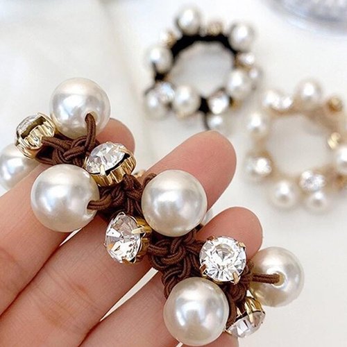 Generic Pearl Elastic Hair Bands Rubber Hair Ropes Ponytail Holders Hair ring headgear Crystal Beads Stretchy Bracelet Hair Ties for Women Girls Hair Ropes Accessories 3pcs