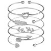 Softones 5pcs Bangle Silver Bracelets for Women Girls Heart|Olive Leaf|Arrow|Feather|Knot Heart Open Cuff Bracelet Set Adjustable