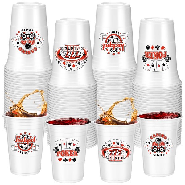 Ziliny 48 Pcs Casino Party Cups 16 oz Casino Theme Party Decorations Casino Plastic Disposable Poker Las Vegas Cup Hot Cold Drink for Birthday Wedding Party Decorations(Casino Night)