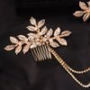 Teyglen Dainty Bridal Gold Leaf Hair Comb Headband Handmade Crystals Pearl Hair Pieces for Bride Rhinestone Headpieces Hair Accessories Pearl Side Hair Combs for Women Girls