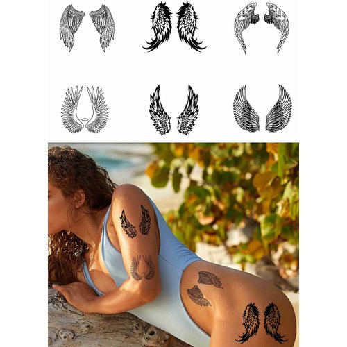 Tattoonova 6 Sheets Temporary Tattoo Adults Women Wing Party Favors Angel Body Face Sleeve Fake Tattoos