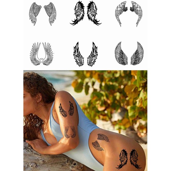 Tattoonova 6 Sheets Temporary Tattoo Adults Women Wing Party Favors Angel Body Face Sleeve Fake Tattoos