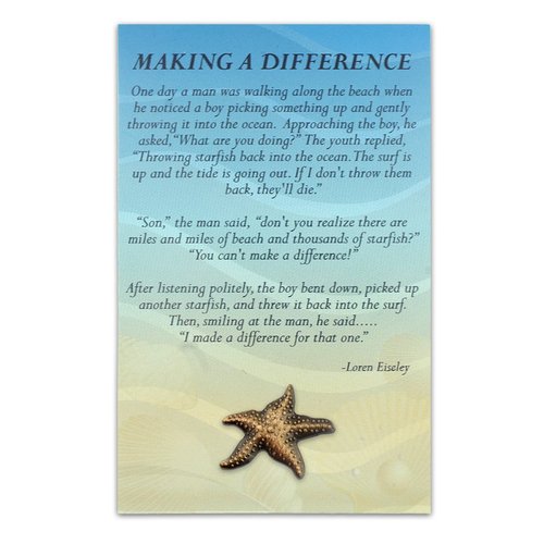 PinMart's Starfish Pin and Story Make a Difference Lapel Pin on Card