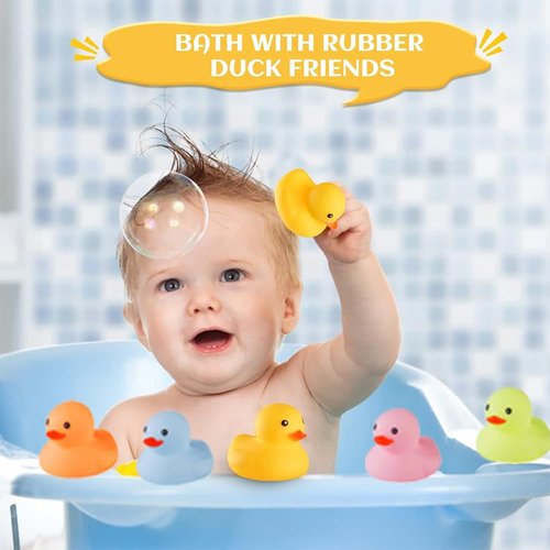 50 Pcs Multicolor Mini Rubber Duck Bath Toy ,Squeak and Float Colored Small Ducks in Bulk Baby Sower Ducks ,Birthday Gifts Classroom Incentives Summer Beach and Pool Activity