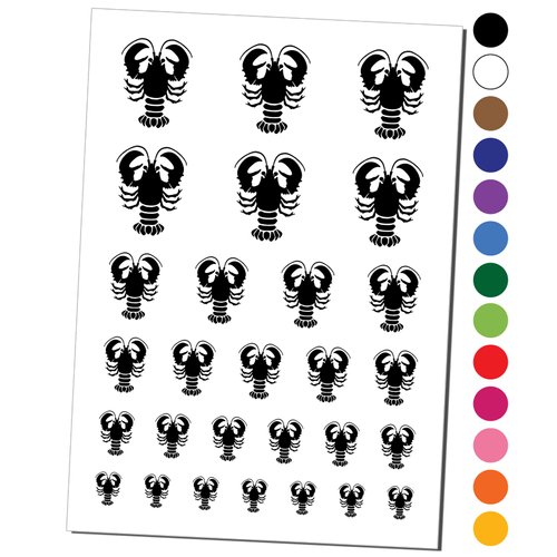 Maine Lobster Silhouette Temporary Tattoo Water Resistant Fake Body Art Set Collection - Red (One Sheet)
