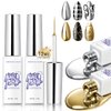 HOSAILY Metallic Mirror Painting Nail Polish, 2x12ml Silver Gold Painted Drawing Striper Gel Build in Thin Brush, Mirror Chrome Effect Nail Art Soak off UV/LED Glossy Metal Gel Liner DIY Nail Manicure